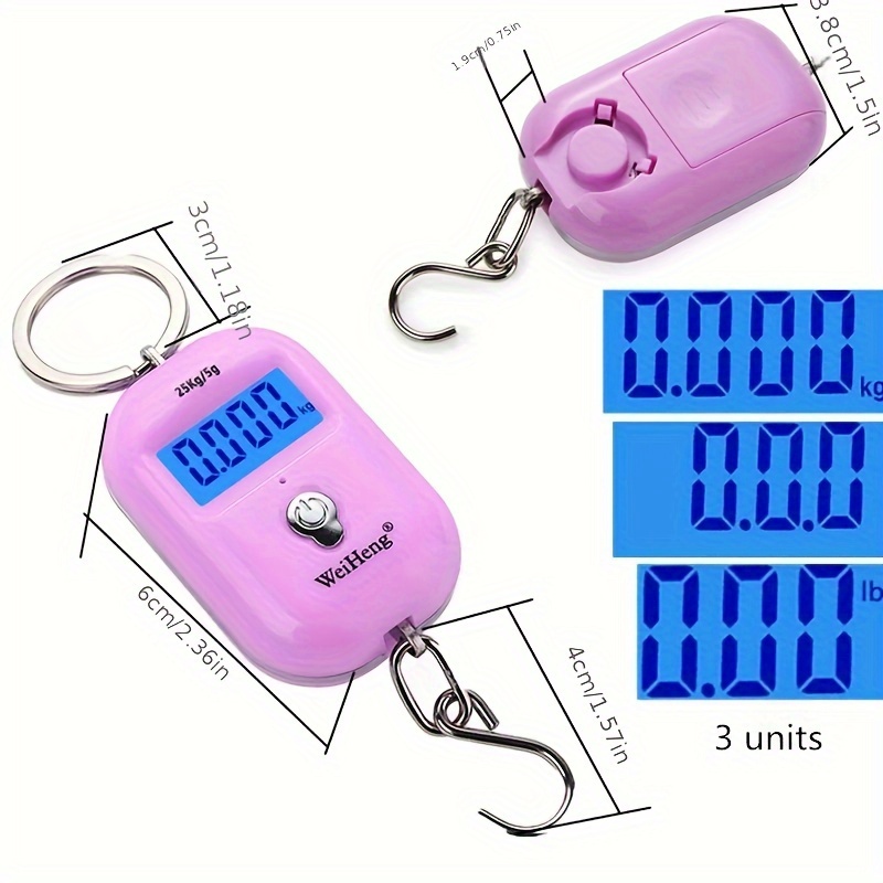 25Kg/5g Mini Digital Scale Fishing Luggage Travel Weighting Steel Yard  Hanging Electronic Hook Scale Kitchen Weights Tool (Purple)