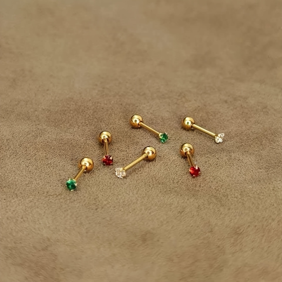 E-shop 6-teiliges 3-farbiges 3-mm-Set kleiner Edelstahl-Tragus-Schraubstecker