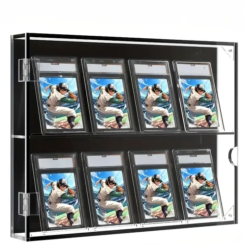 baseball card display case uv protected clear acrylic dustproof protector adjustable wall mount tabletop stand magnetic lockable frame for graded trading cards horizontal or vertical ideal for home office decor