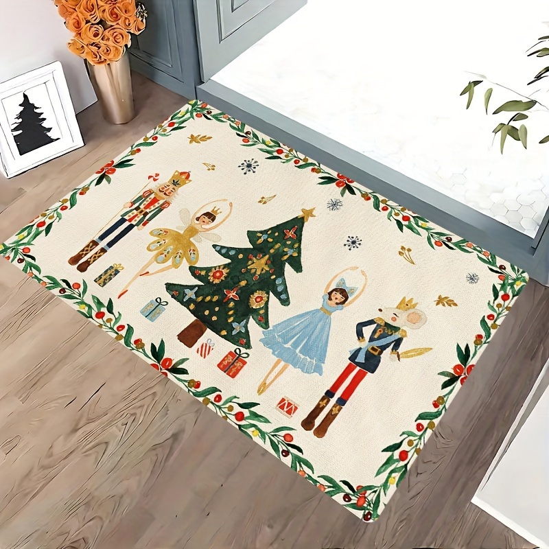 

Christmas Nutcracker Themed Area Rug, Soft Flannel 1.1cm Thickness, Non-slip Backing, Machine Washable, Indoor Rectangle Polyester Mat For Living Room Bedroom Bathroom Kitchen Holiday Decor - 1pc