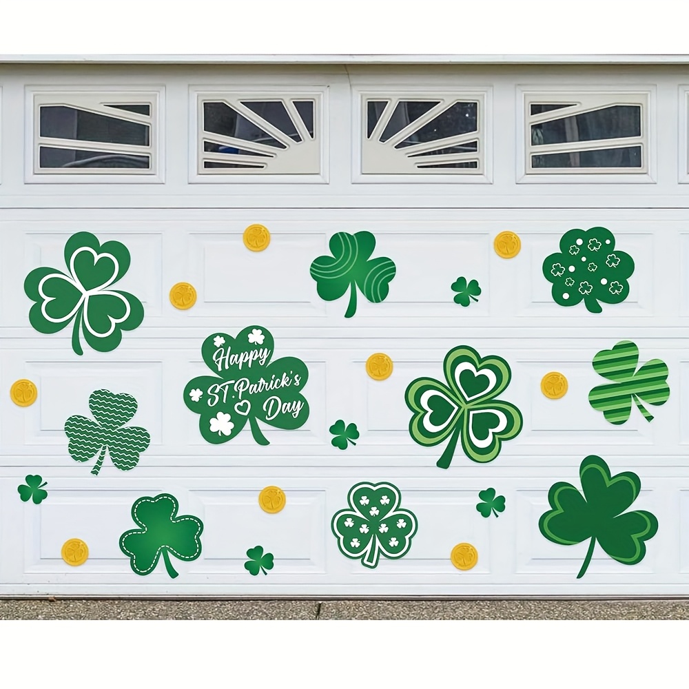 

24pcs 's Day Magnetic Decals - Green Shamrocks & With Accents - Plastic Decor For Home, Garage, Car - No Electricity Needed