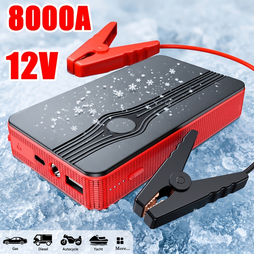TEMU 8000a Car Jump Starter, Pack For 4.0l Gas And 2.5l , 12v Portable Jump Box With Led Light, 12v Lithium Jump Box With Jumper Cables, Power Bank