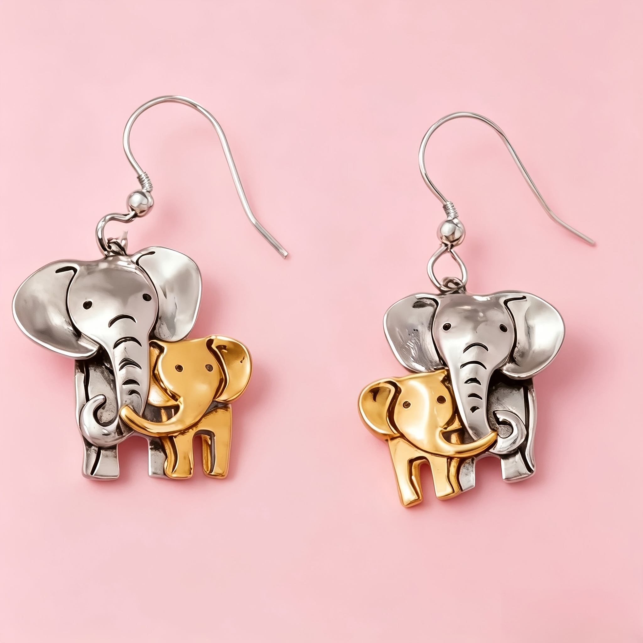 TEMU Une paire de boucles d'oreilles de style bohème européen et américain, représentant une mère éléphant, en cuivre avec finition artificielle .
