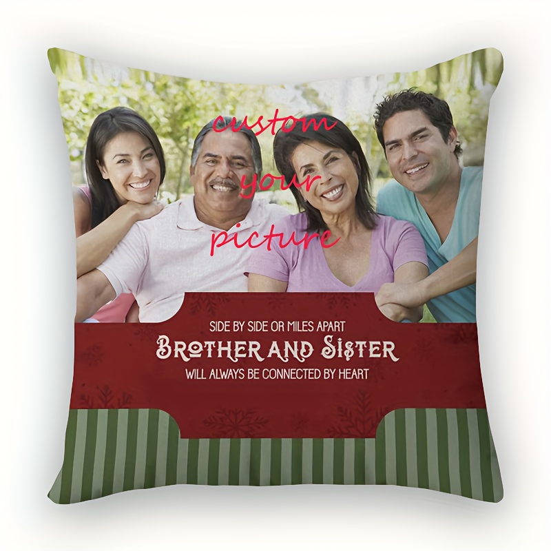 

Family Photo Pillow Cover 18x18 Inch, Super Soft Short Plush, Personalized Brothers & Sisters Design, Hand Washable With Zipper Closure, Room Types - Polyester, Single-sided Print - Cover Only