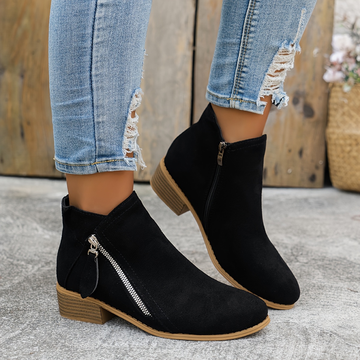 botas de tobillo femeninas de moda punta acusada tac n medio cierre de cremallera comodidad para     parte   forro interior pad de zapato de tela   de tpr antideslizante disponible en   estilo casual botas casuales botas de tobillo de moda calzado c   23 5cm   12