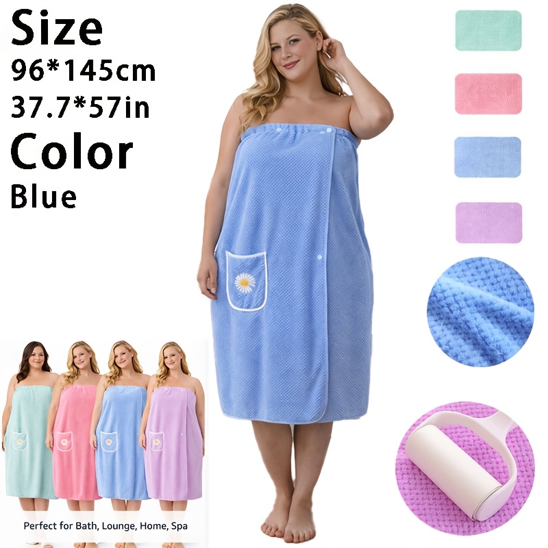 TEMU Serviette de bain style sarong grande taille, serviette de bain femme grande taille 145 cm, motif floral brodé, super absorbante, douce, ne se
