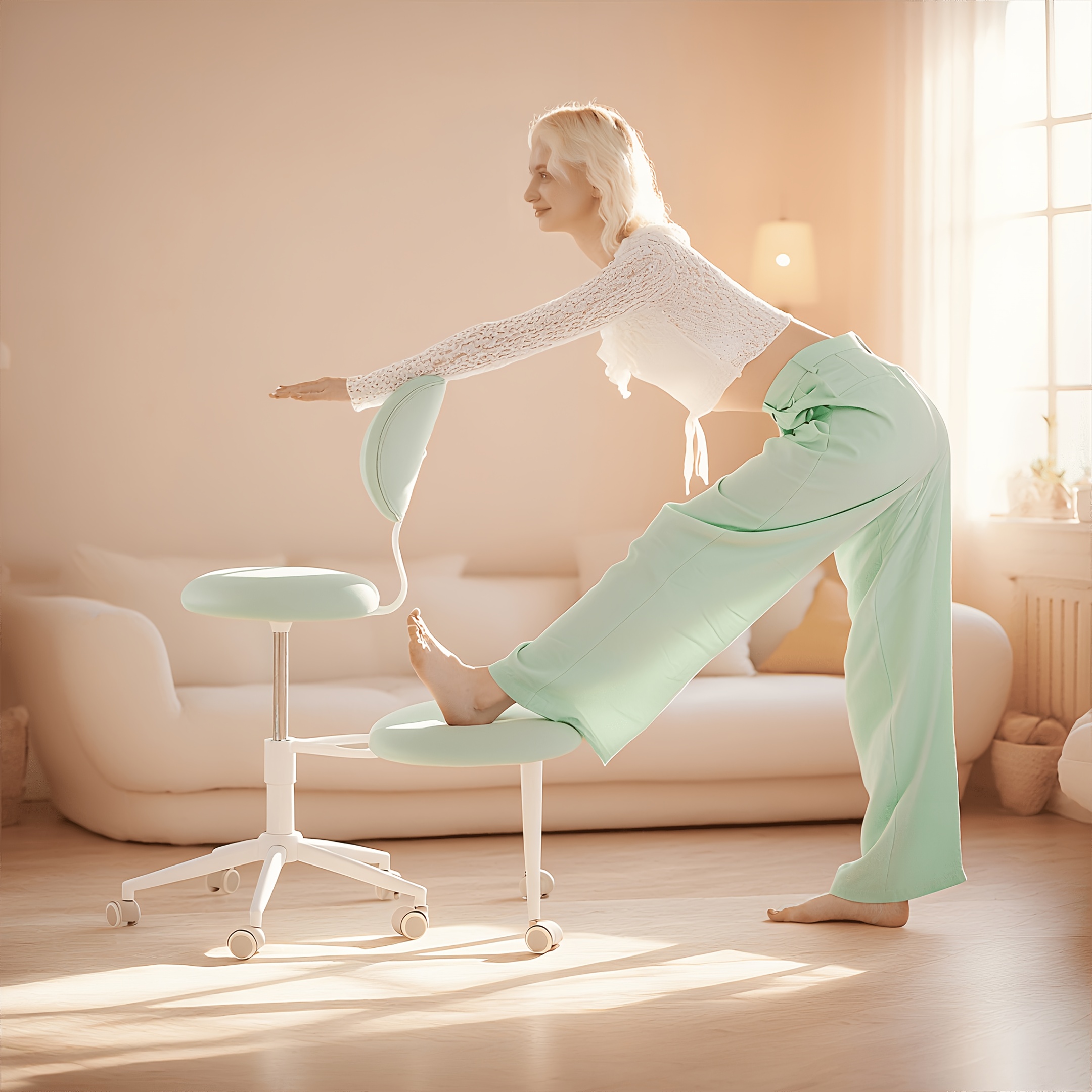 Pinmoco Ergonomic Cross Legged Office Chair, ADHD Must Have, 4 Inch Extra Thick , Strong Lumbar Support, Height-Adjustable , 360° Swivel Meditation Chair with Footrest, Yoga Chair, Christmas Gift for Fidgety Sitter And Yoga Lover