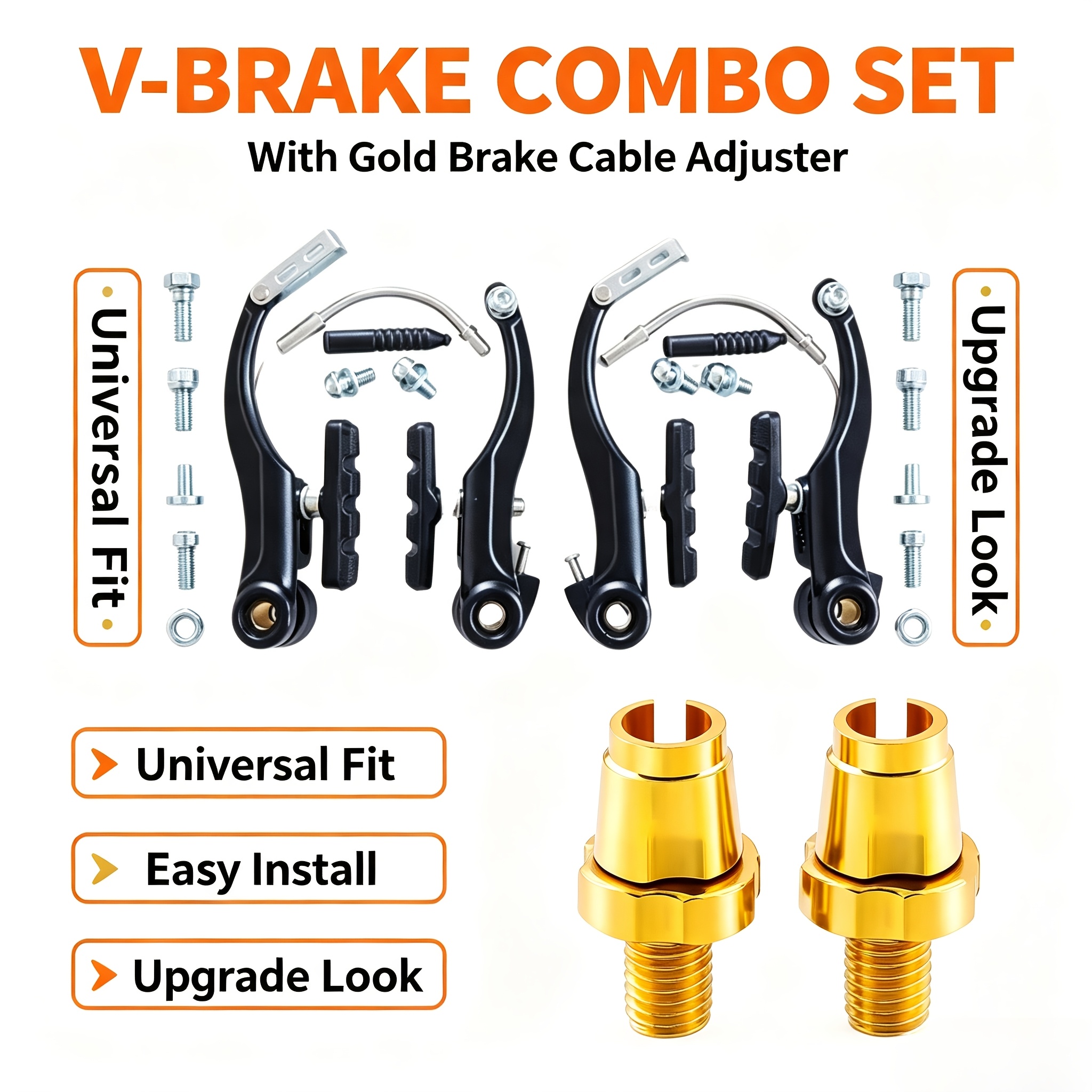TEMU Kit freni a V anteriore e posteriore con regolatore del cavo di precisione, set combinato freni per bici