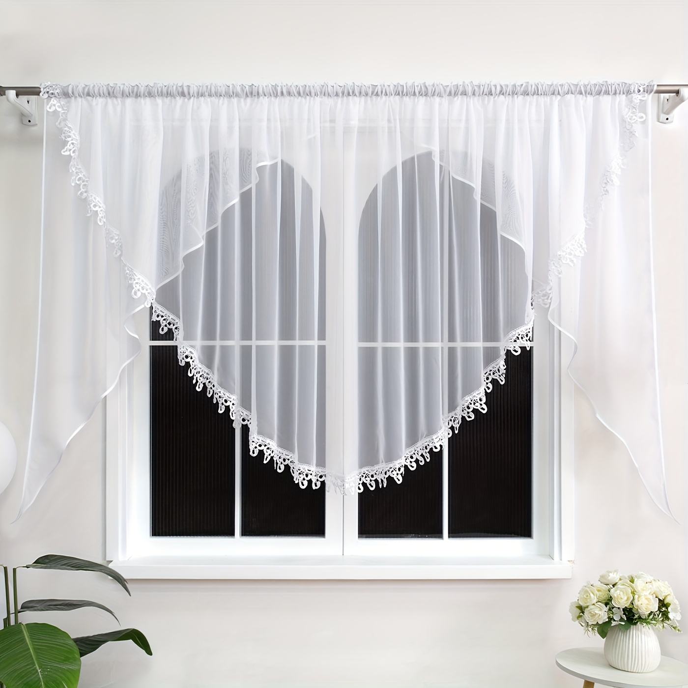 Image of 1pc Floral Embroidery Craft Decorative Curtain Panel For Home, Party, Wedding, And Festival Decor Sheer Curtain