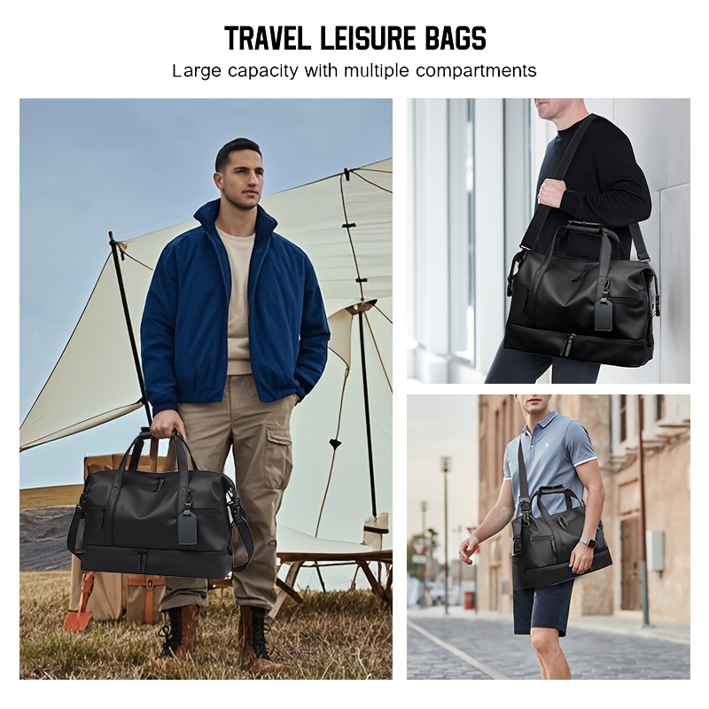Image of Weekend Travel Bag For Men And Women | Large For Sports Tote, Multi-compartment Pocket, Black, Essential For Air Travel, Inserted On Trolley Case