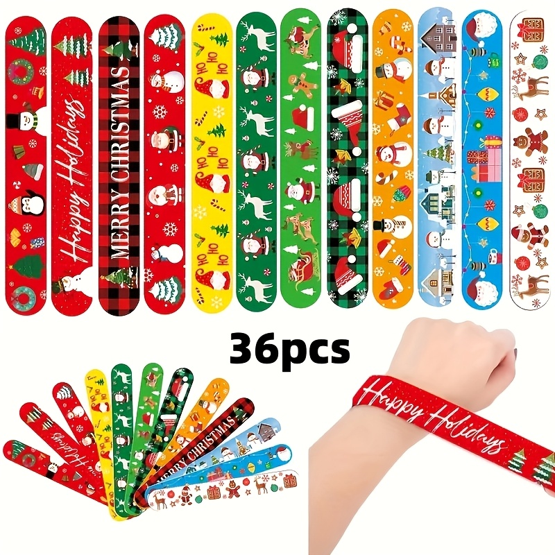 Image of Gift For Her/him 12/36pcs Christmas Slap Bracelets - Santa, Snowman & Tree Designs For Holiday Parties, Classroom Rewards & Gifts Halloween