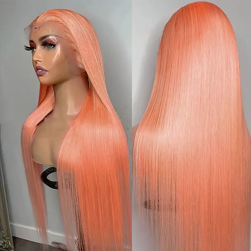 13 4 long pink straight lace front wigs long straight pink wigs heat resistant for women for cosplay christmas halloween 26 inch details 0