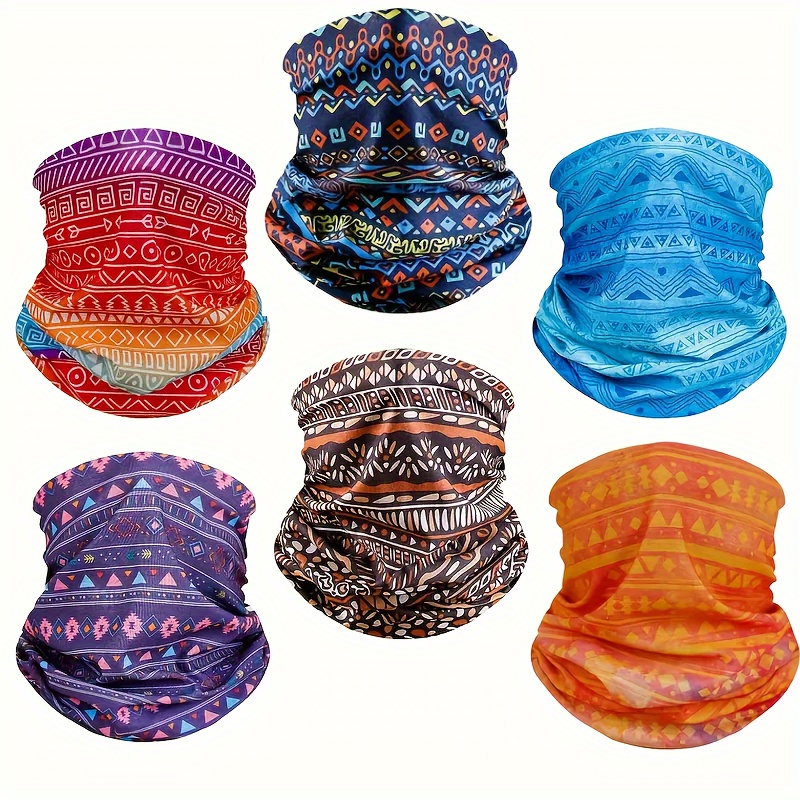 

6-pack Bohemian Style Neck Gaiters, Stretchable Breathable Balaclavas, Face Masks For Cold Weather, Cycling, Fishing, Outdoor Sports, Skiing - 100% Polyester Fiber, Hand-washable