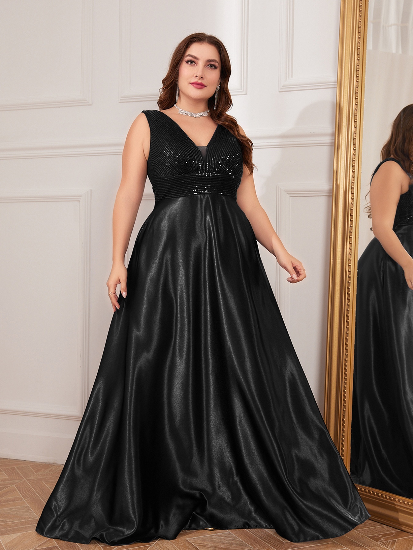 plus size v neck sleeveless evening gown sequin lace trim - Temu Germany