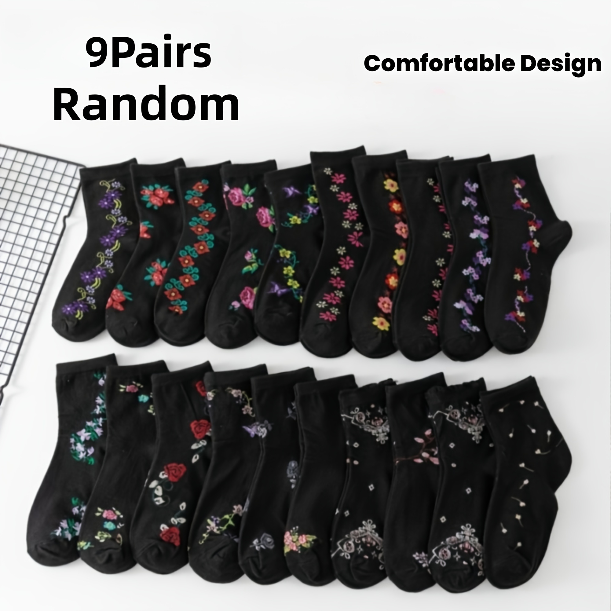 TEMU Random 3/5/7/9 Pairs, Women's Vintage Floral All-match Mom Mid-calf Socks, Fashion Hyuna Style Comfortable Soft Breathable Sweat-absorbing Loose