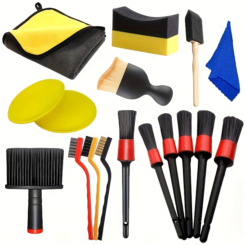 TEMU The Car Cleaning Care Set: Dust Brush, Cleaning Brush, Sponge Brush, Waxing Sponge, Car Wash Cloth, With Long Handle Brush And 3 Brush, Cleaning Care, Your Car Keep Beautiful