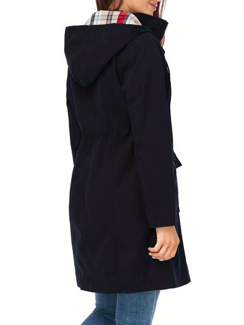 womens lightweight high quality hooded rain jacket elegant windbreaker trench coat with pockets high stretch fabric black and outdoor activities durable rain coat