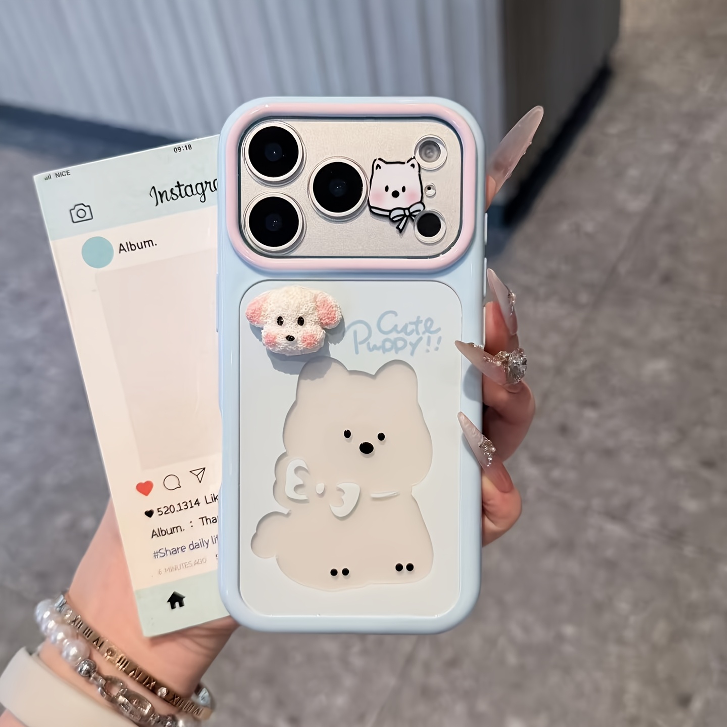 TEMU Phone Case: Cute Cartoon Bowknot Puppy Pattern Phone Case, Stylish Large View Window Drop-proof Protective Cover, Suitable For Iphone