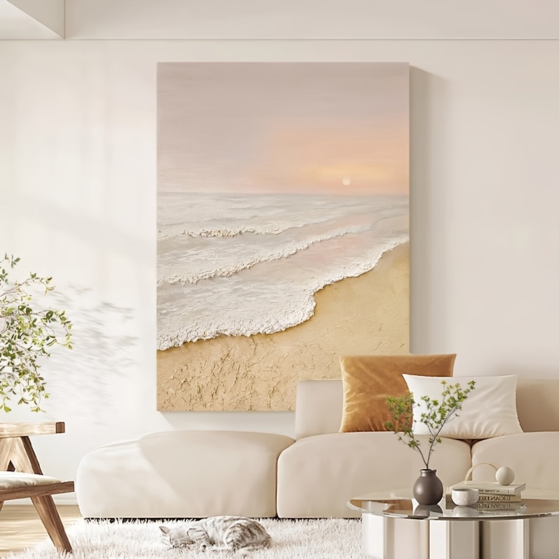 

Sunrise Beach Seascape Wall Art, Viscose Frameless Canvas Poster, Abstract Wabi-sabi Style Living Room Decor Hanging Print
