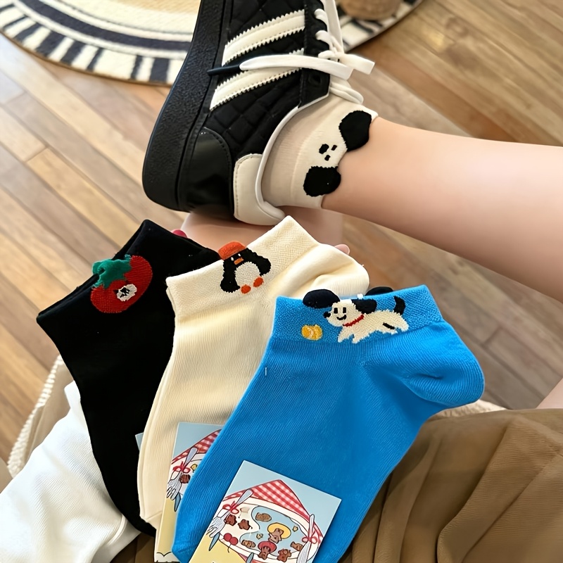 TEMU 4 Pairs Summer Thin ' Cute Cartoon 3d Ears Ins Trendy -convex Short Socks