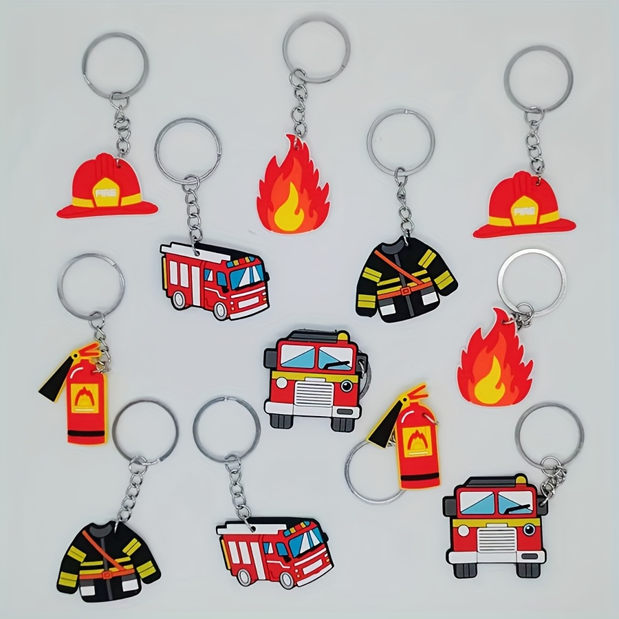 12pcs firefighter keychain soft rubber fire truck keyring Temu
