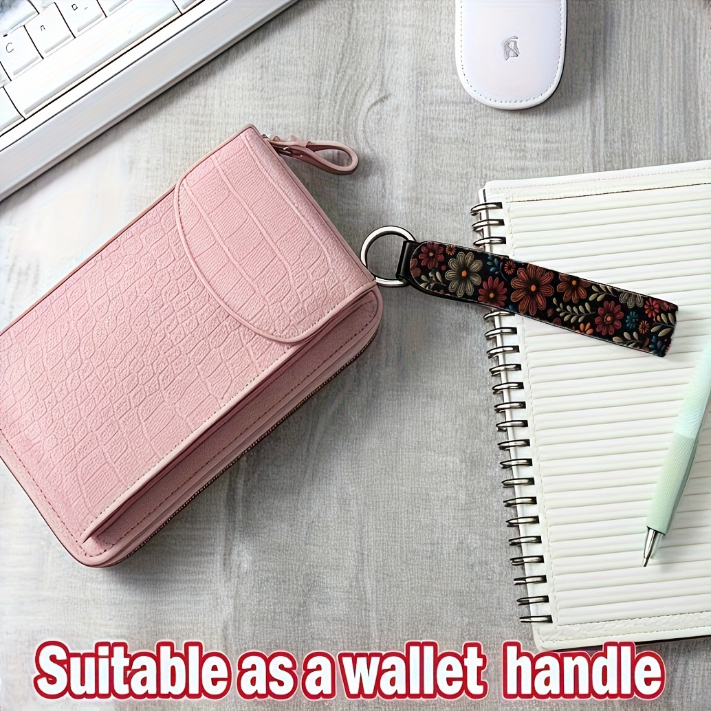 Floral Theme Pattern Women Men Universal Wristband Keychain Neoprene Hand Wrist Lanyard Key Ring Keychain Key Suitable For Car Mobile Phone Bag Holiday Gift