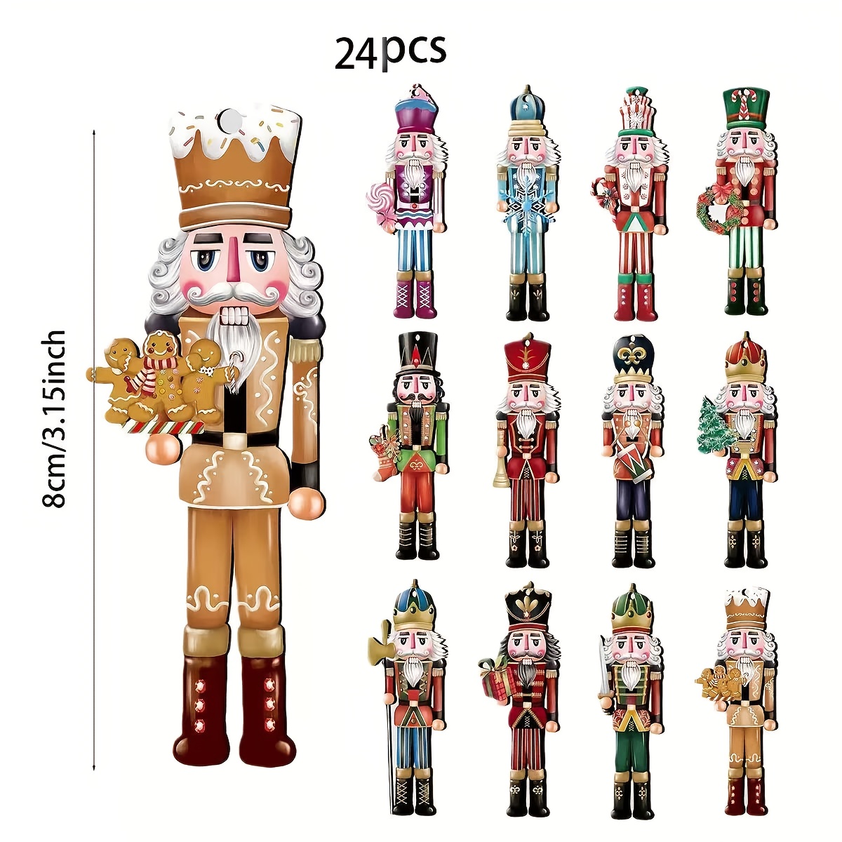 TEMU 24pcs Christmas Nutcracker Ornaments - Artificial Wood Hanging Decorations With Intricate Designs, No Electricity Needed, Vibrant Colors &