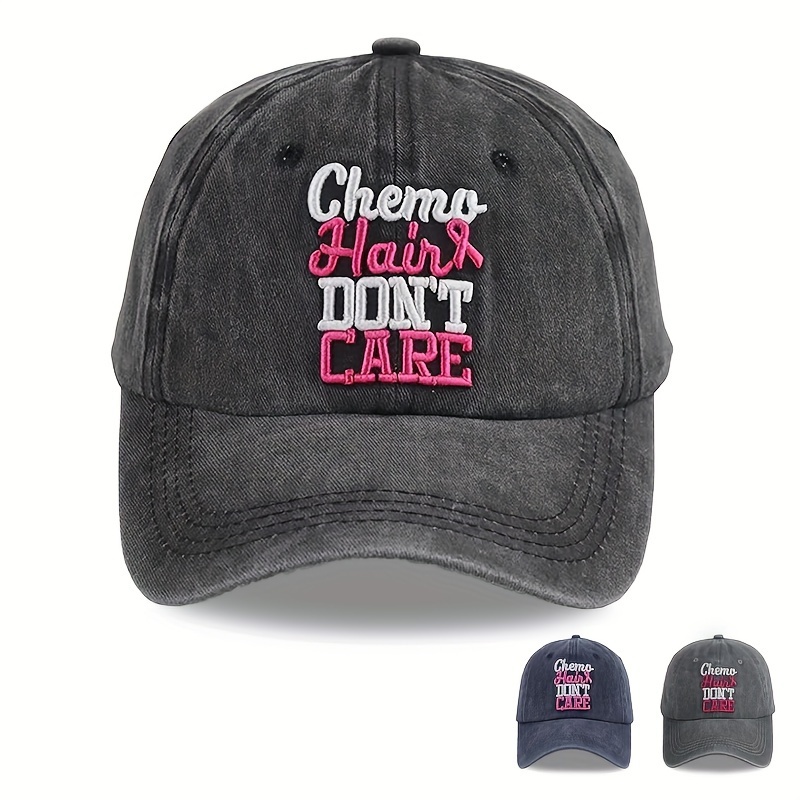 

1pc Embroidered "chemo Hair Don't Care" Baseball Cap, Unisex Adjustable Breathable Polyester Sun Hat For All , Outdoor Sports Golf Cap With Sun Protection, Y2k Fashion Curved For Men And Women