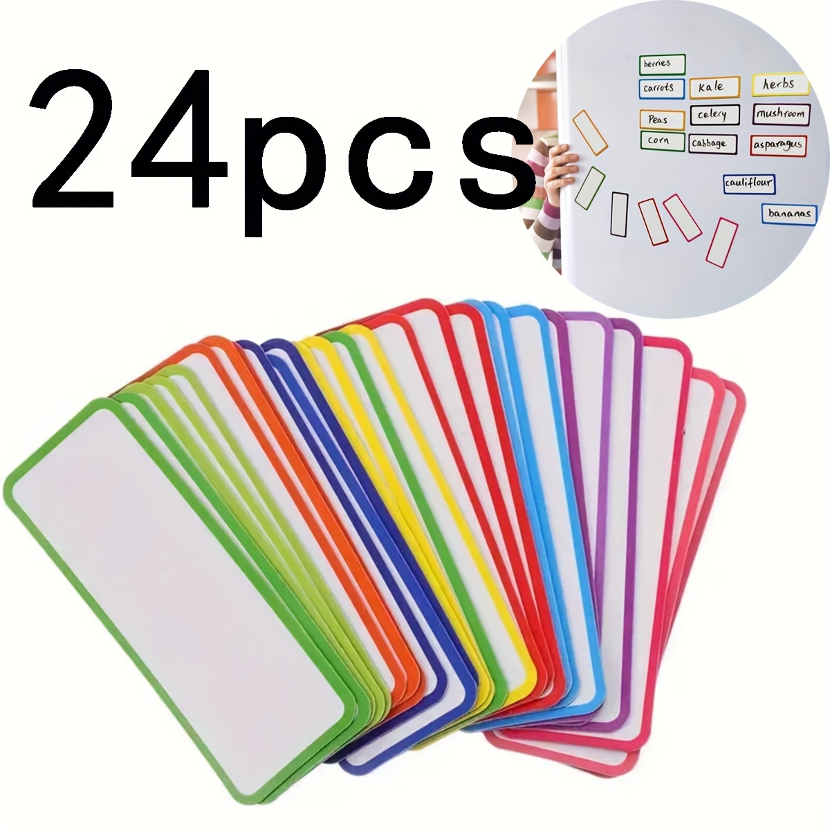 Image of 24-pack Erasable Label Board With Dry Erase Markers, Magnetic Dry Erase Stickers For Homework, Refrigerator Notes, Whiteboard Magnetic Stickers For Office And Home, Reusable For Writing. Large Size