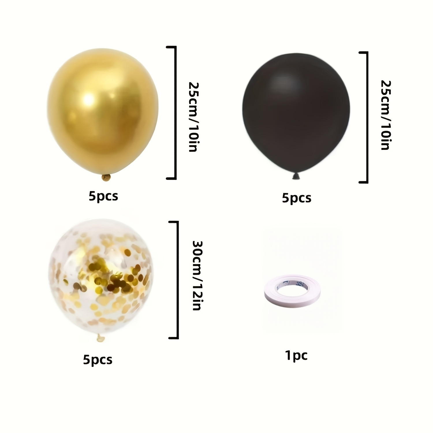 TEMU 16 stuks Zwarte, Gouden, Glitter Ballonnen Geschikt voor Verjaardagen, Bruiloften, Afstudeerfeesten, Ballondecoraties, Halloween Decoraties,