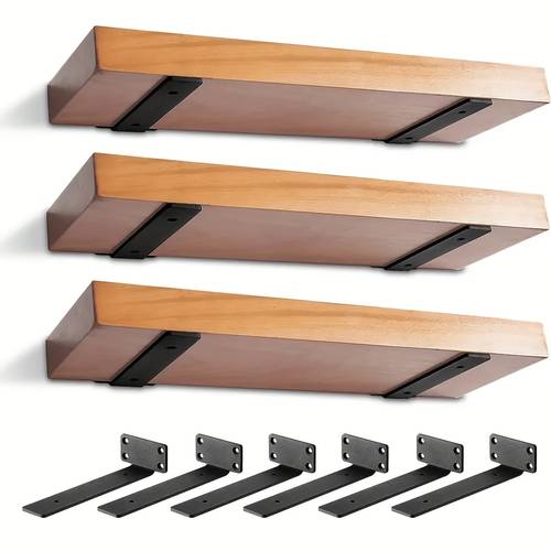 item picture 2 4pcs 6 8 10 12inch black hidden invisible l shelves brackets 1 5 inch thicked with screws floating hidden shelf brackets heavy duty cast shelf brackets industrial l metal shelf brackets hardware supports for diy wall shelves storage