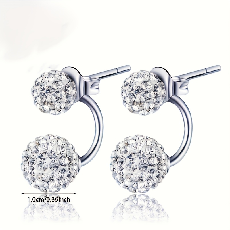 2pcs Round Bead Earrings with Synthetic Zirconia, Ideal Gift