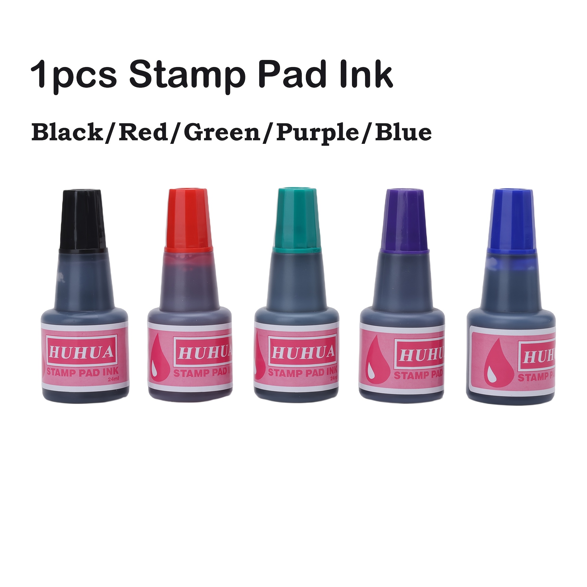 

Premium Refill Ink For And Self-inking Stamps, In Blue, Black, Red, Green, And Purple, 24 Milliliters Of Water-based Ink.