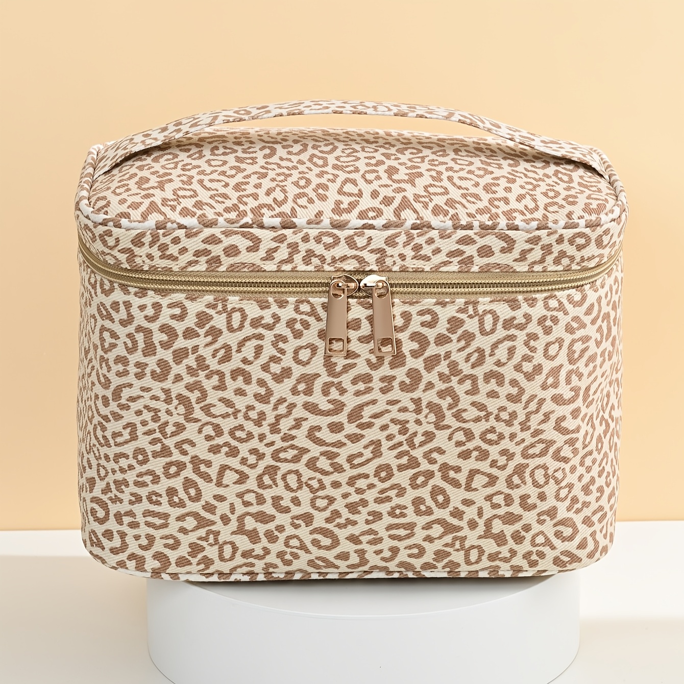 

[1pc Leopard Print Cosmetic Bag] Unisex-adult Large Capacity Canvas Cosmetic Bag, Leopard Print Travel Makeup Organizer, Zippered Storage Case For , Unscented