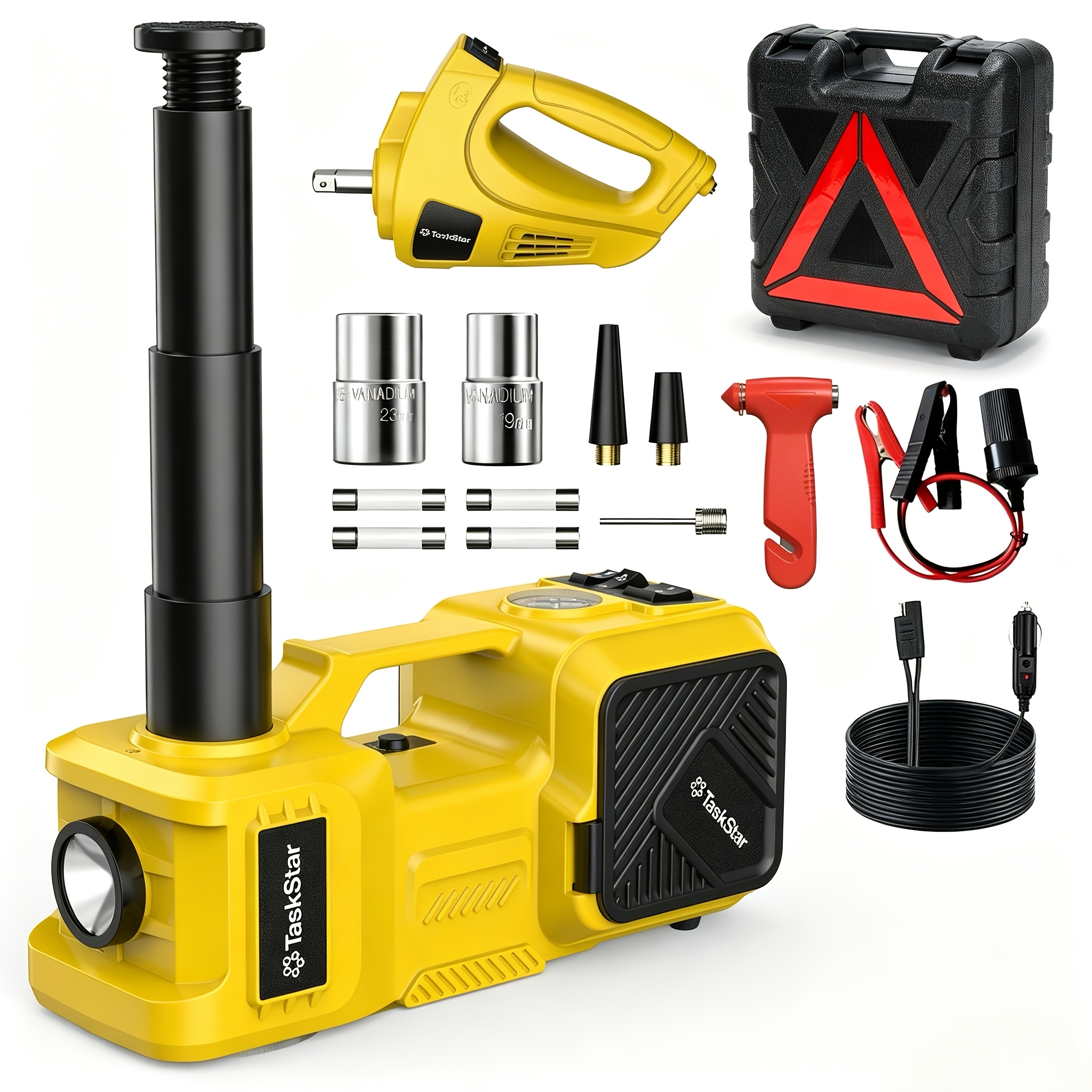 TEMU Taskstar 5 Ton Portable 3-in-1 Hydraulic Car Jack Kit, Integrated Electric Impact Wrench & Tire Inflator, Heavy Duty Vehicle Lifter For Suvs &