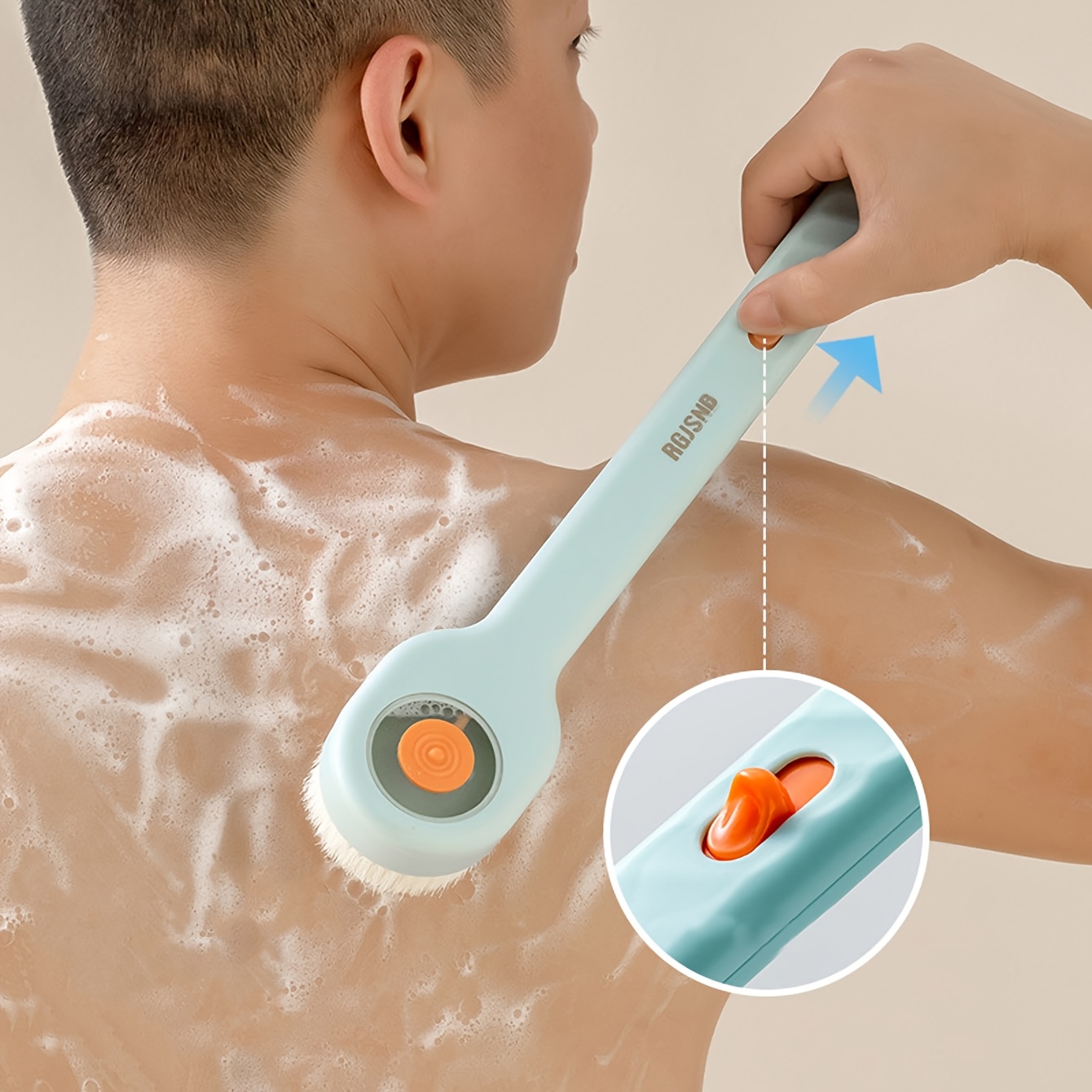 TEMU 1 brosse de bain liquide, un brosse de bain liquide à pousser-pull avec une longue poignée en nylon pour le dos et une balle de bain pour