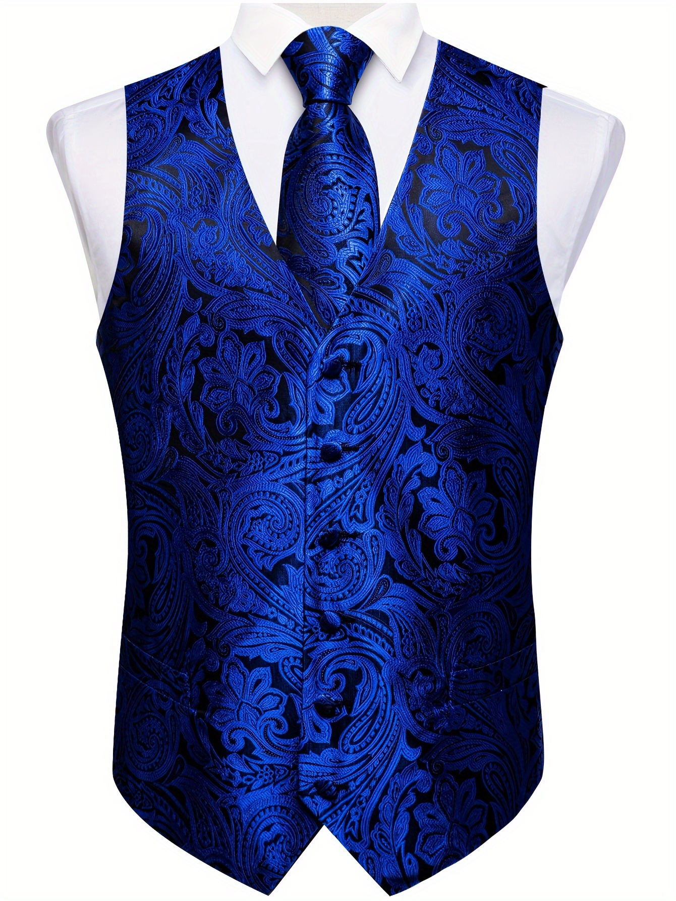 Black Paisley Fashion Vest For Man Wedding Business Luxury Men's Waistcoat Necktie Pocket Square Cufflinks Set