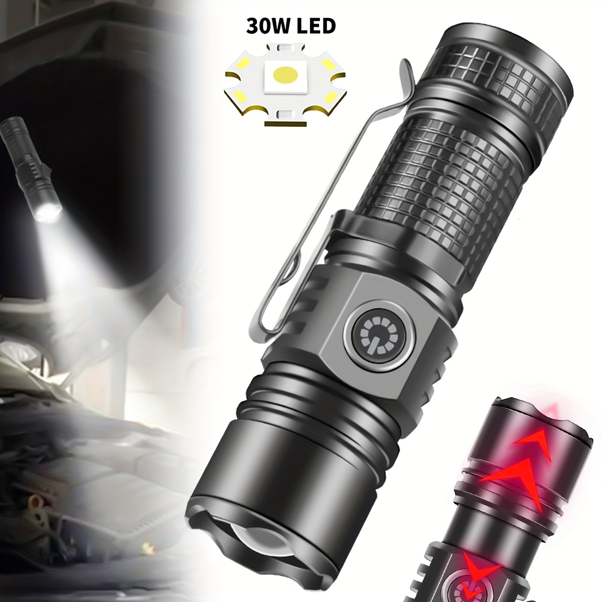 

Mini Led Flashlight Rechargeable, Small Flashlights High Pocket Edc Flash Light 3 Magnetic Handheld Powerful With Clip For Camping Hiking Fishing