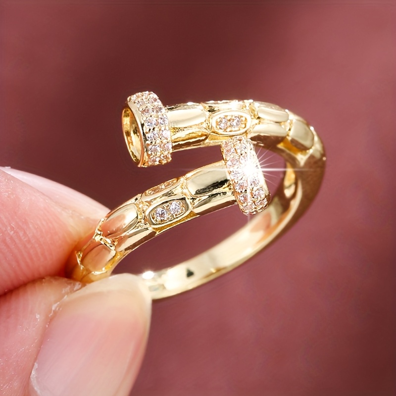 Adjustable Geometric Openwork Women's Ring Minimalist Golden Plated Jewelry