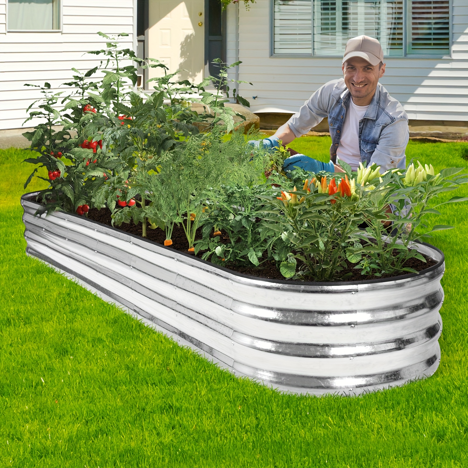 1 Pack Raised Garden Bed Kit 8 2 1 4 Ft Magnesium Aluminum  Stainless Steel Metal Planter Box For Planting Outdoor Plants Vegetables Light Green G 601099548192009