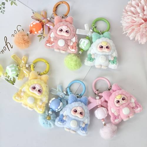 cute flocking plush doll keychain kawaii aesthetic bag charm pendant sweet girly y2k style accessory for backpack handbag decor