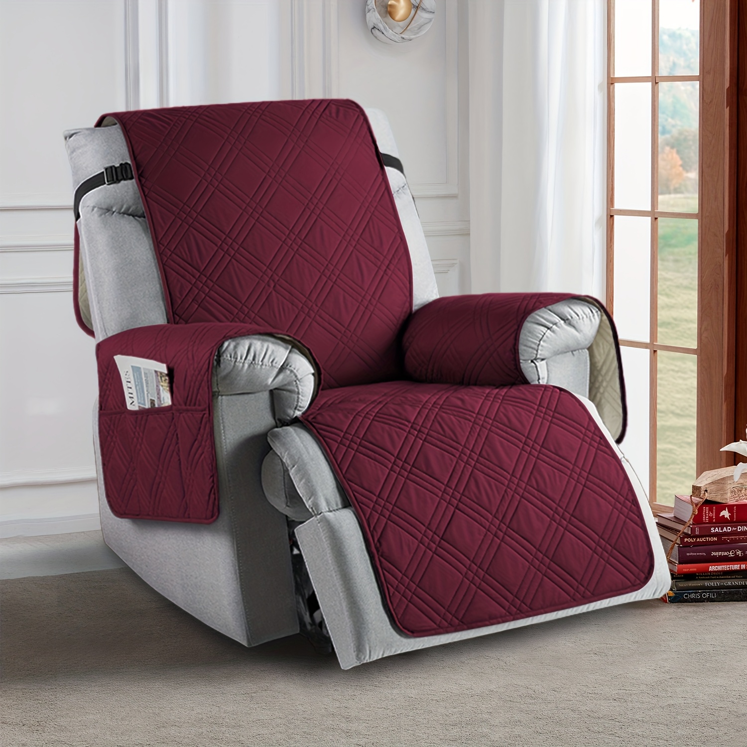 TEMU Housse de coussin de canapé 1 pièce, housse de fauteuil inclinable avec poche de rangement, antidérapante, durable et lavable, convient pour