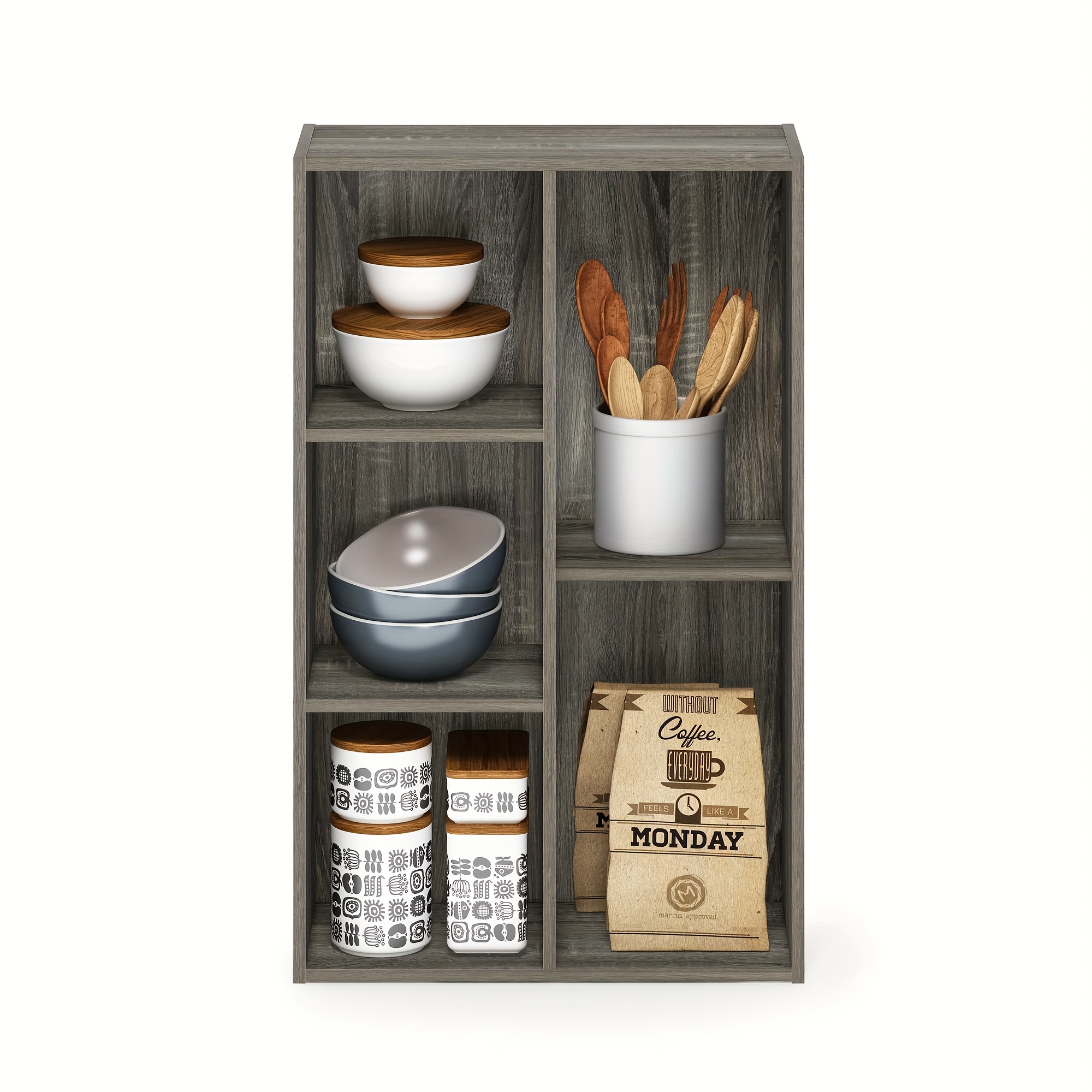 

5-cube Wooden Open Shelf, Kitchen Storage, With Sturdy Construction And , Ideal For Organizing And Storing Cookware, Utensils, And Pantry Items