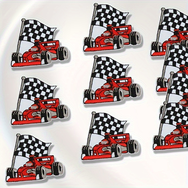 Image of 10pcs Racing Flag Embroidered Patches, Iron-on/sew-on Appliques For , Jackets, Hats & Bags - Mixed Colors