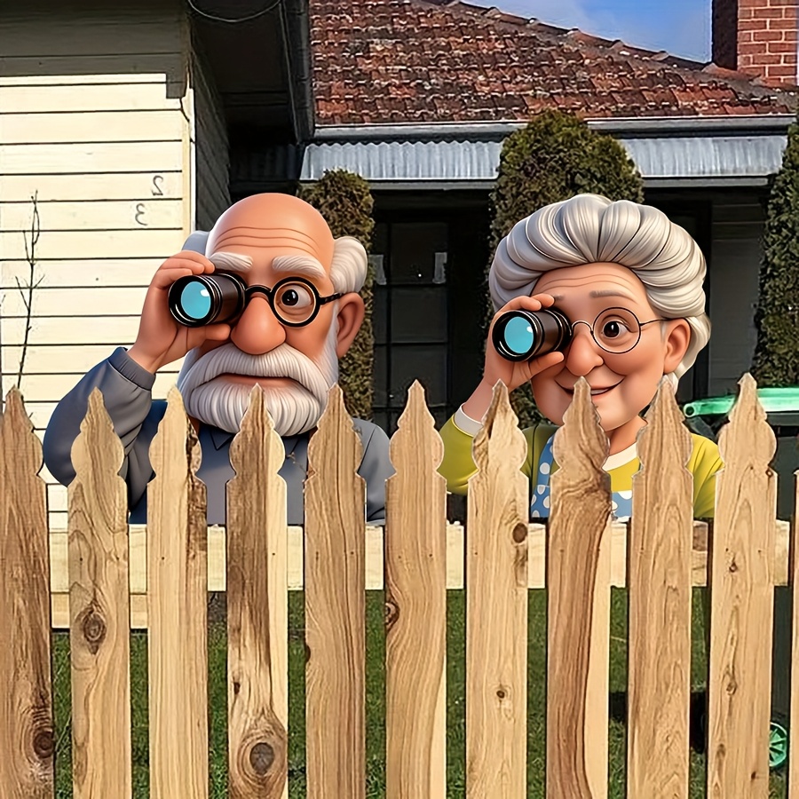 2pcs Grandparents Garden Fence Decoration, Cute And Innovative Elderly , Innovative Courtyard Art Home Decor, Unique Courtyard Atmosphere Design, Gift For