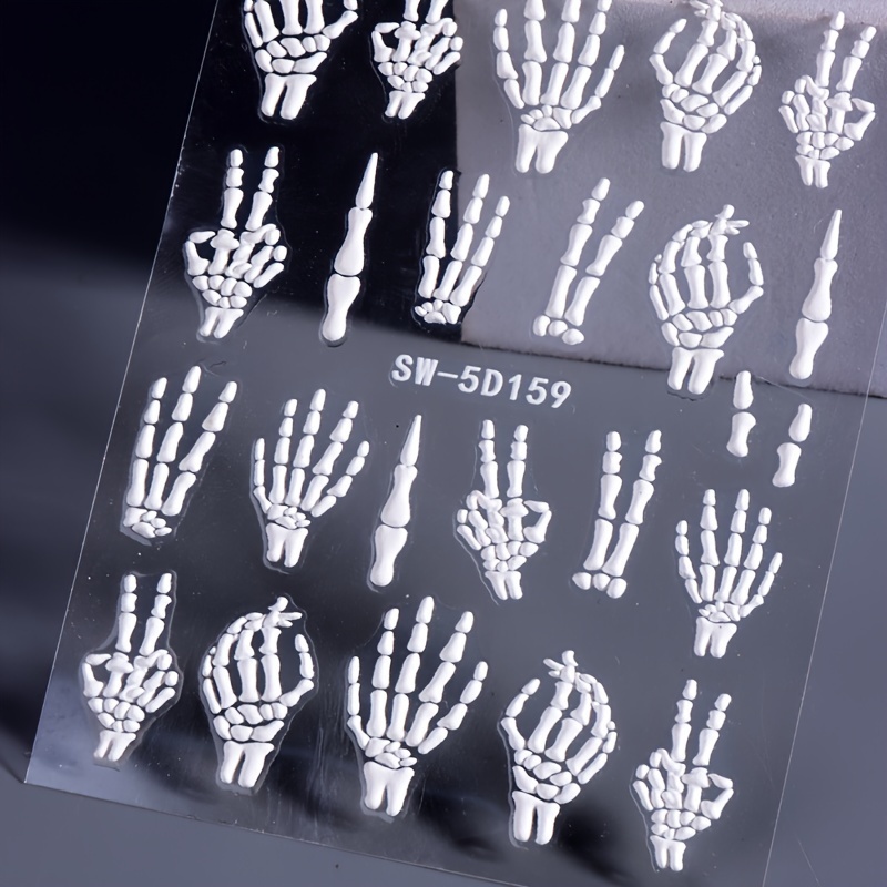 halloween 5d embossed skull hand nail art stickers self adhesive sparkle finish diy manicure decals for festive nail designs nail stickers for nail art nail decorations details 2