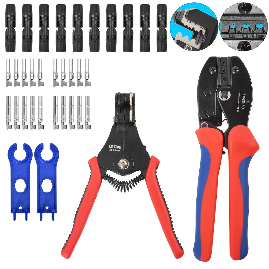 TEMU Heavy Duty Wire Crimping Tool And Wire Stripper Set With 10 Pairs Connectors And Wrenches, Professional Ratchet Crimper Kit For 26 Awg