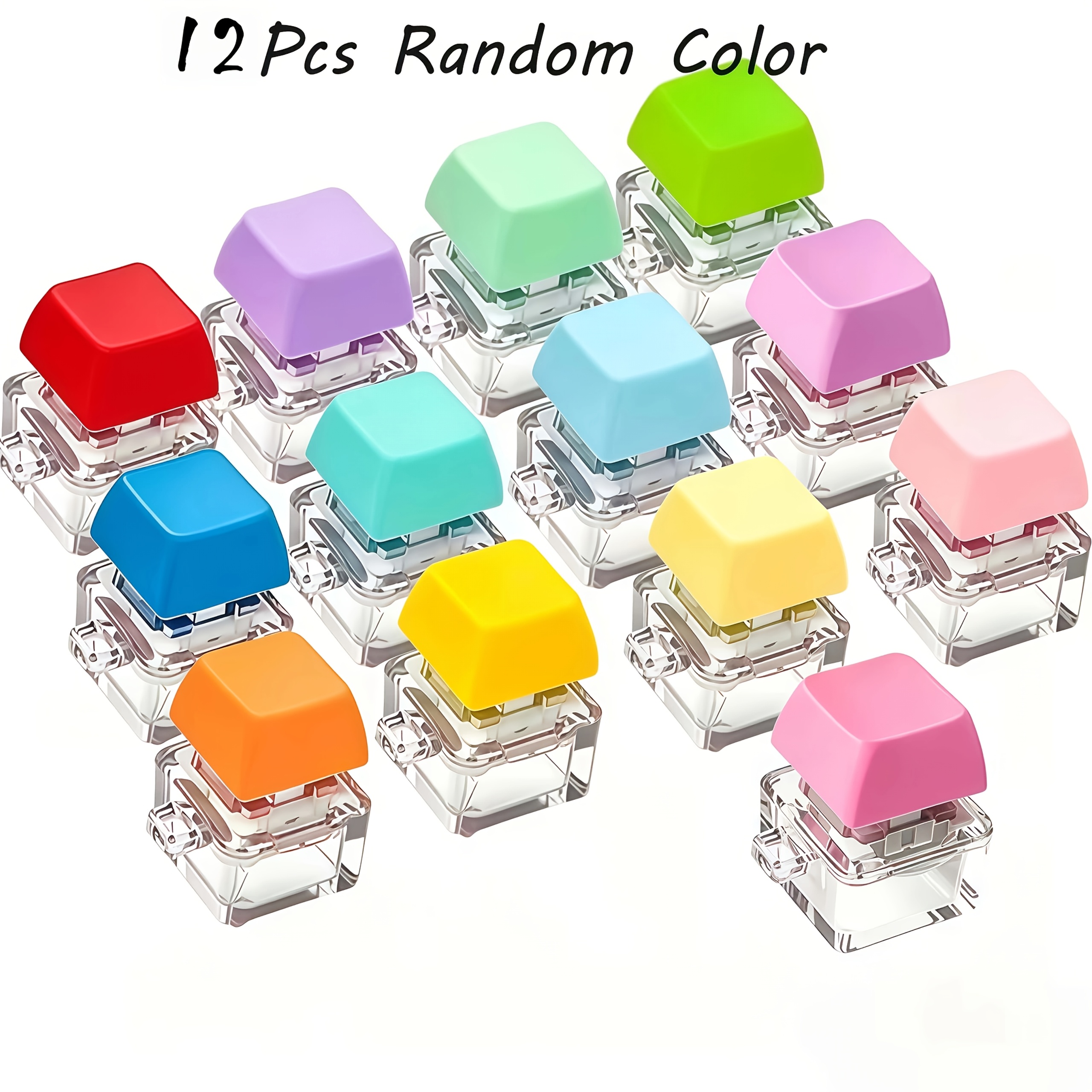 TEMU 12pcs Random Colors Submersible Portable Single Key Switch Axis Key Chain (chain Not Included), Macaron Solid Color Keycaps And Transparent Base