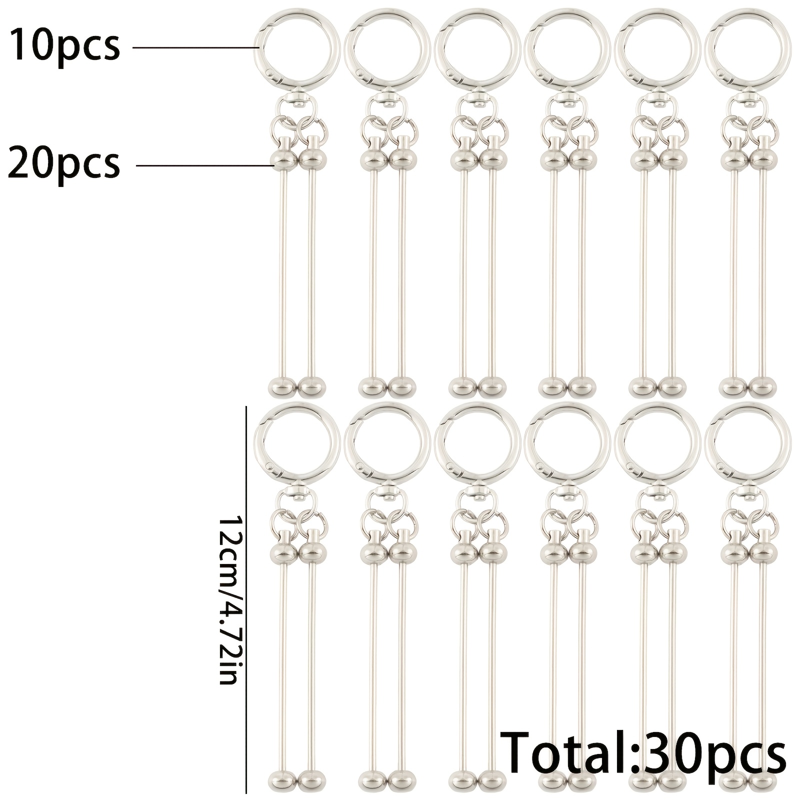 Image of 30pcs - Circular Double-bar Keychains, Women's Style, Suitable For Diy Accessory Making, Durable Keychains