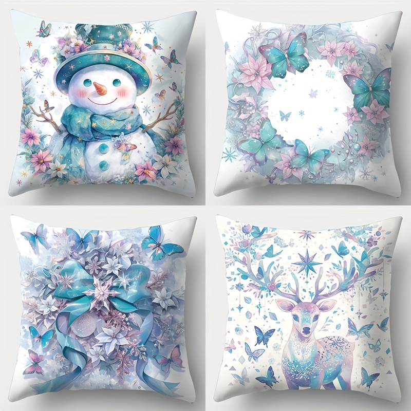 

4 Pcs New Christmas-themed Pillows: Snowman, Reindeer & More, 17.72 X 17.72, Suitable For Living Room Sofa, Bed, Bedroom Home Decoration, No Pillow